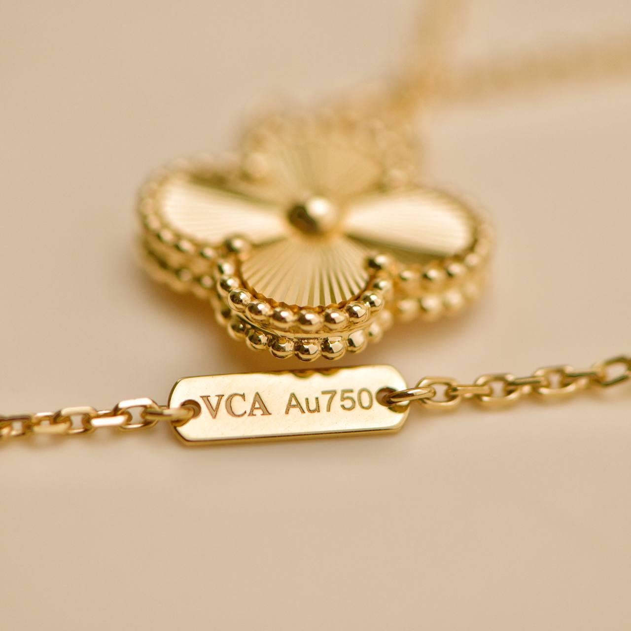 Van Cleef & Arpels Vintage Alhambra Guilloché 18K Yellow Gold Pendant Necklace 5
