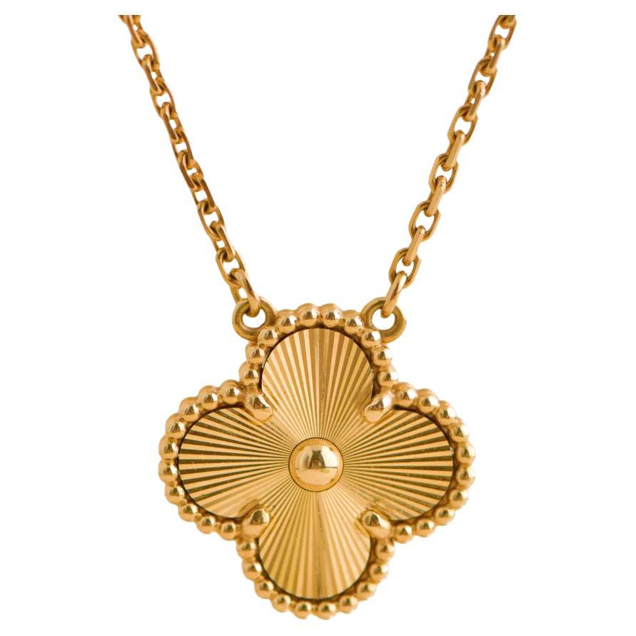 Van Cleef & Arpels Vintage Alhambra Guilloché 18K yellow gold Pendant Necklace For Sale