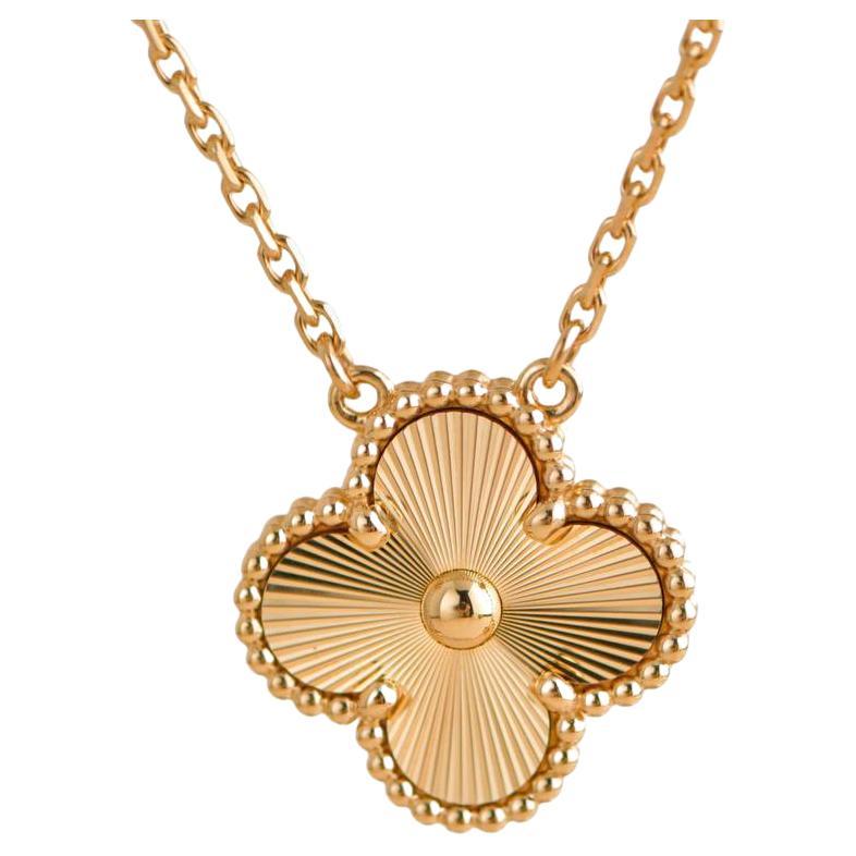 Van Cleef & Arpels Vintage Alhambra Guilloché 18K yellow gold Pendant Necklace For Sale