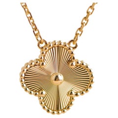 Van Cleef & Arpels Vintage Alhambra Guilloché 18K Yellow Gold Pendant Necklace