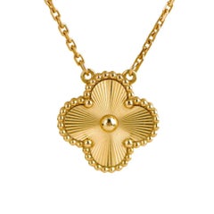 Van Cleef & Arpels Vintage Alhambra Guilloché 18K Yellow Gold Pendant Necklace