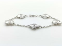 Van Cleef & Arpels Vintage Alhambra Guilloche 5 Motif 18K White Gold Bracelet