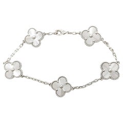 Van Cleef & Arpels Vintage Alhambra Guilloche 5 Motif 18K White Gold Bracelet