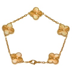 Van Cleef & Arpels Vintage Alhambra Guilloché 5 Motif 18K Yellow Gold Bracelet
