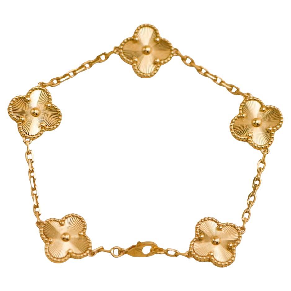 Van Cleef & Arpels Vintage Alhambra Guilloché 5 Motifs 18K Yellow Gold Bracelet