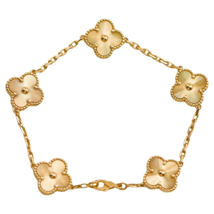 Van Cleef & Arpels Vintage Alhambra Guilloché 5 Motifs 18K Yellow Gold Bracelet
