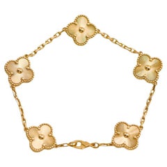 Van Cleef & Arpels Vintage Alhambra Guilloché 5 Motifs 18K Yellow Gold Bracelet