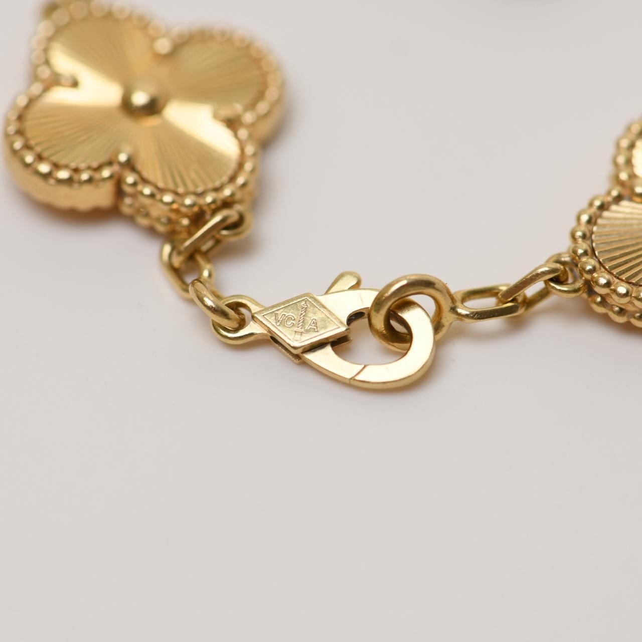 Van Cleef & Arpels Vintage Alhambra Guilloché 5 Motifs Yellow Gold Bracelet 3