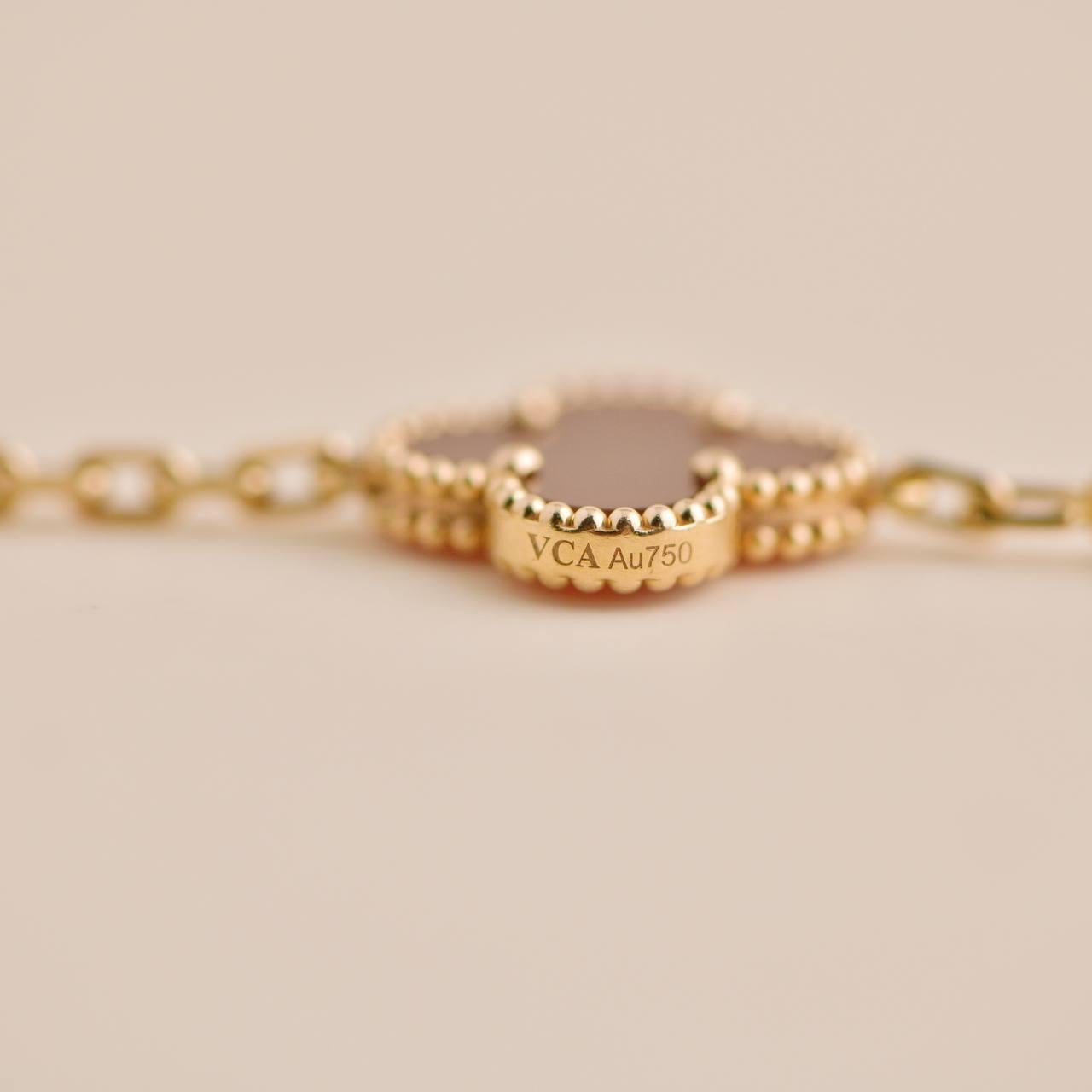 Van Cleef & Arpels Vintage Alhambra Guilloche Carnelian Rose Gold Bracelet For Sale 1