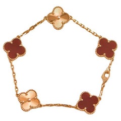 Van Cleef & Arpels Vintage Alhambra Guilloche Carnelian Rose Gold Bracelet