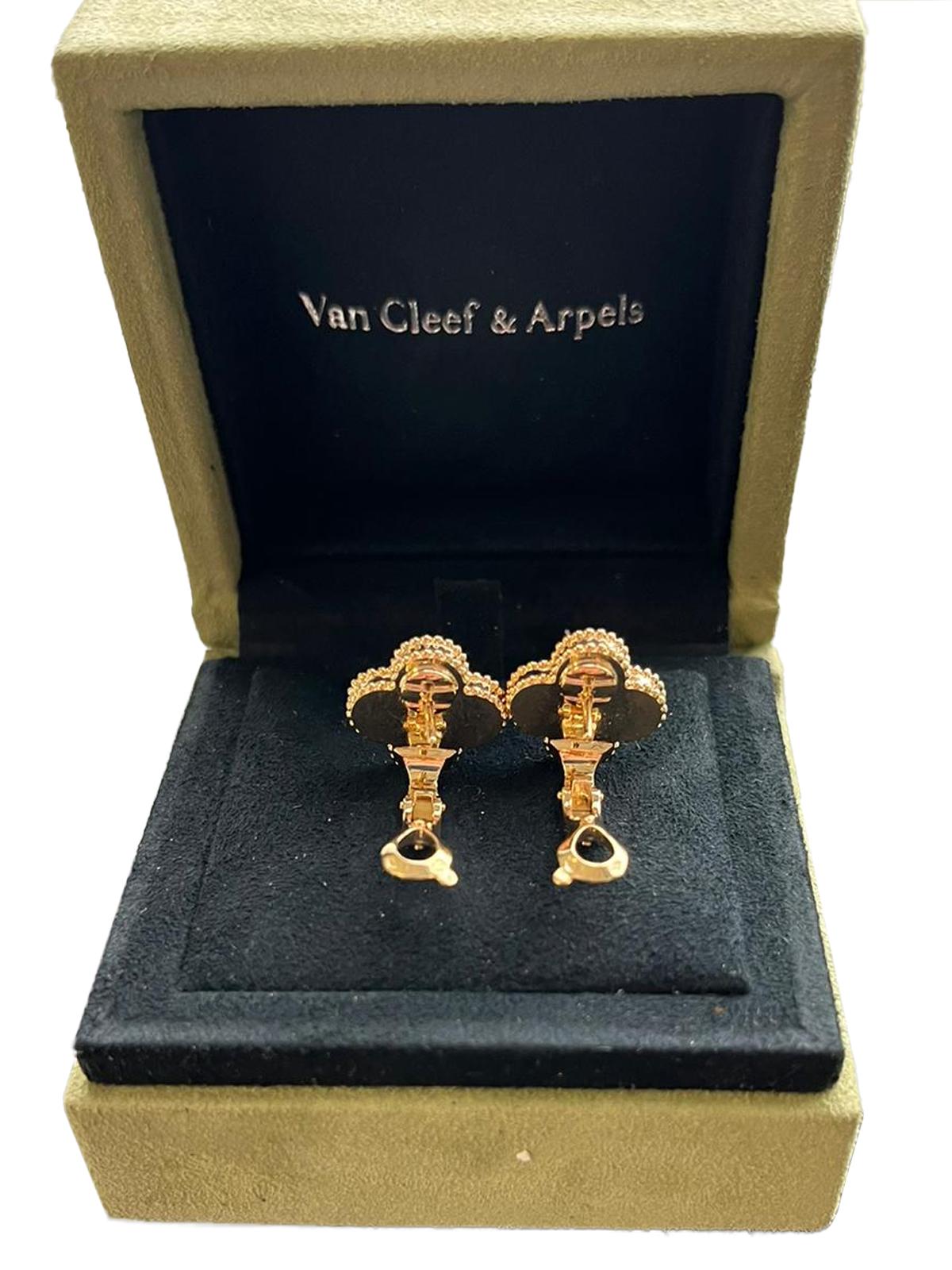 Van Cleef & Arpels Vintage Alhambra Guilloché Earrings 18K Yellow Gold 5