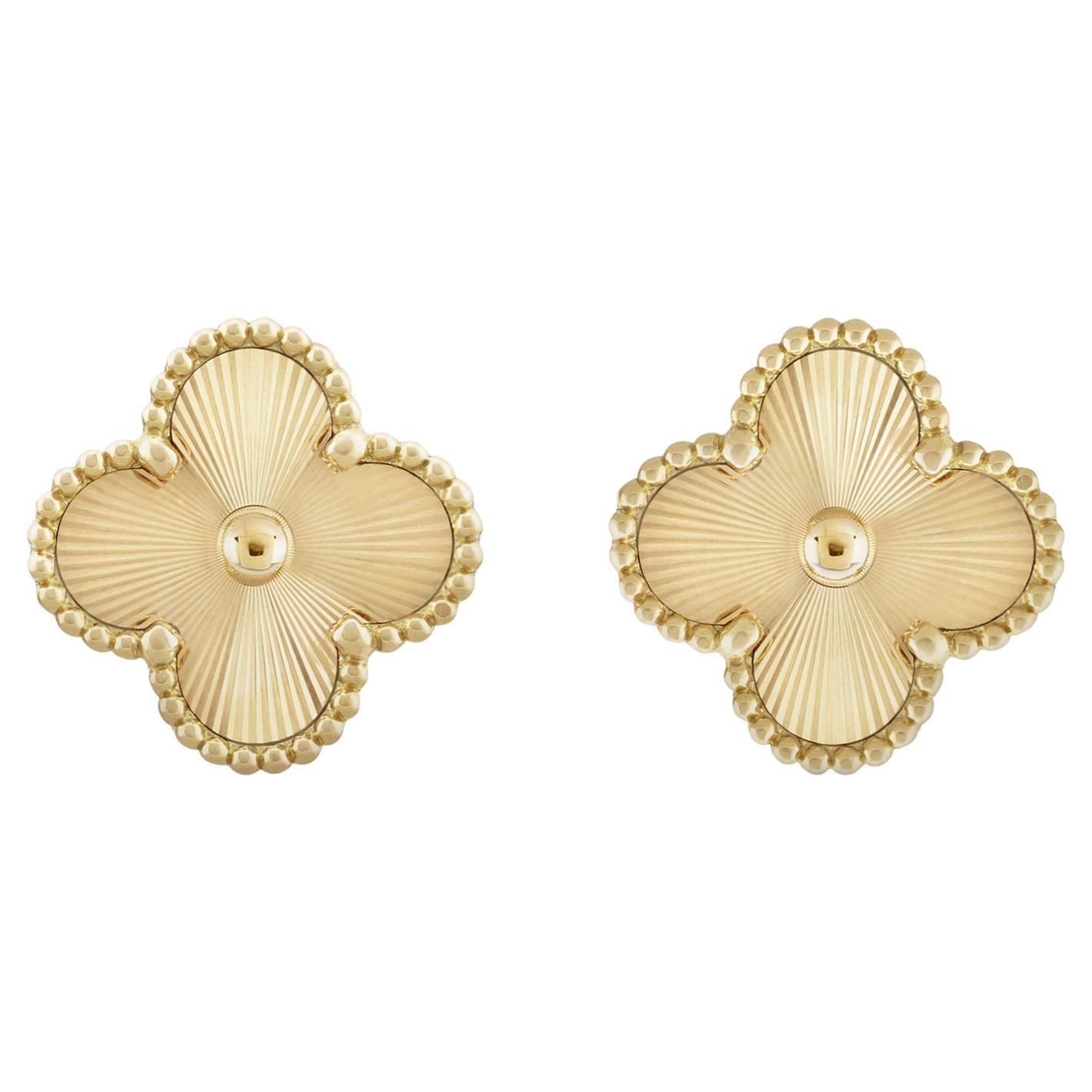 Van Cleef & Arpels Vintage Alhambra Guilloché Earrings 18K Yellow Gold