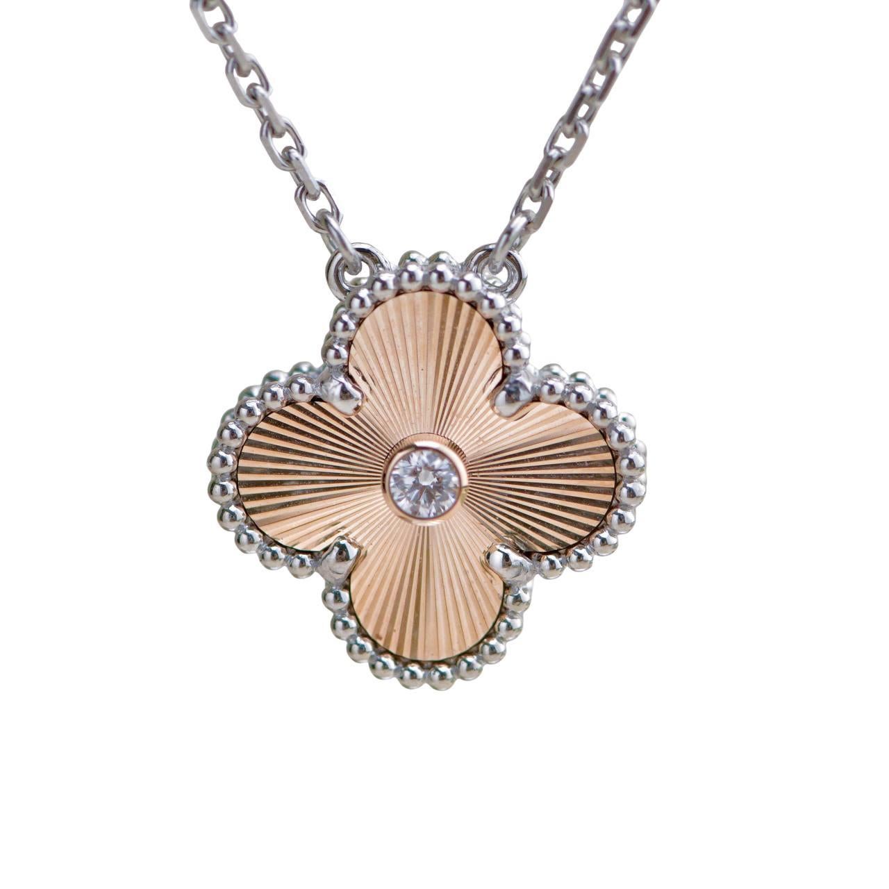 Van Cleef 
Arpels Vintage Alhambra Guilloché Gold 2024 Holiday Pendant Necklace