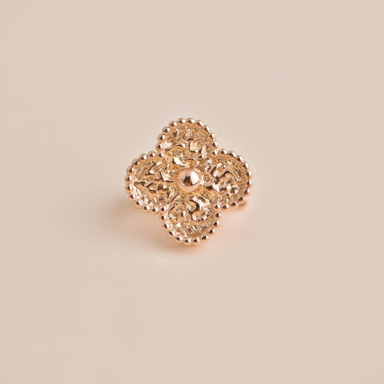 Women's or Men's Van Cleef & Arpels Vintage Alhambra Hammered 18K Rose Gold Earrings