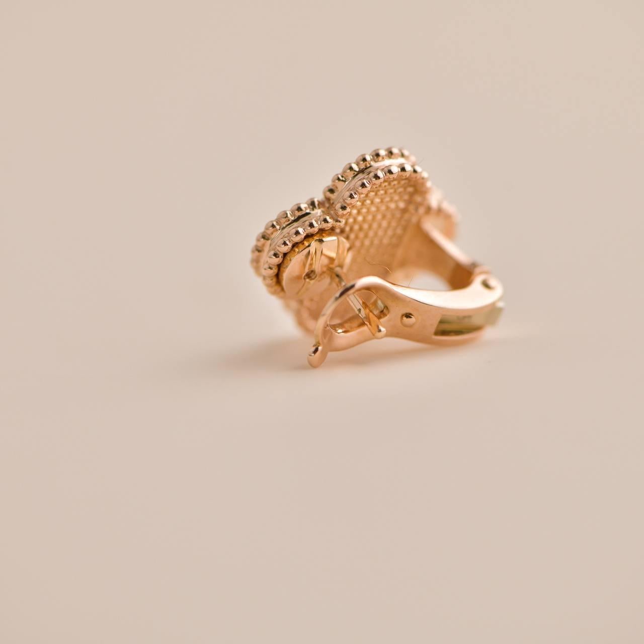 Van Cleef & Arpels Vintage Alhambra Hammered 18K Rose Gold Earrings 2