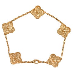 Van Cleef & Arpels Vintage Alhambra Hammered 18K Yellow Gold 5 Motif Bracelet