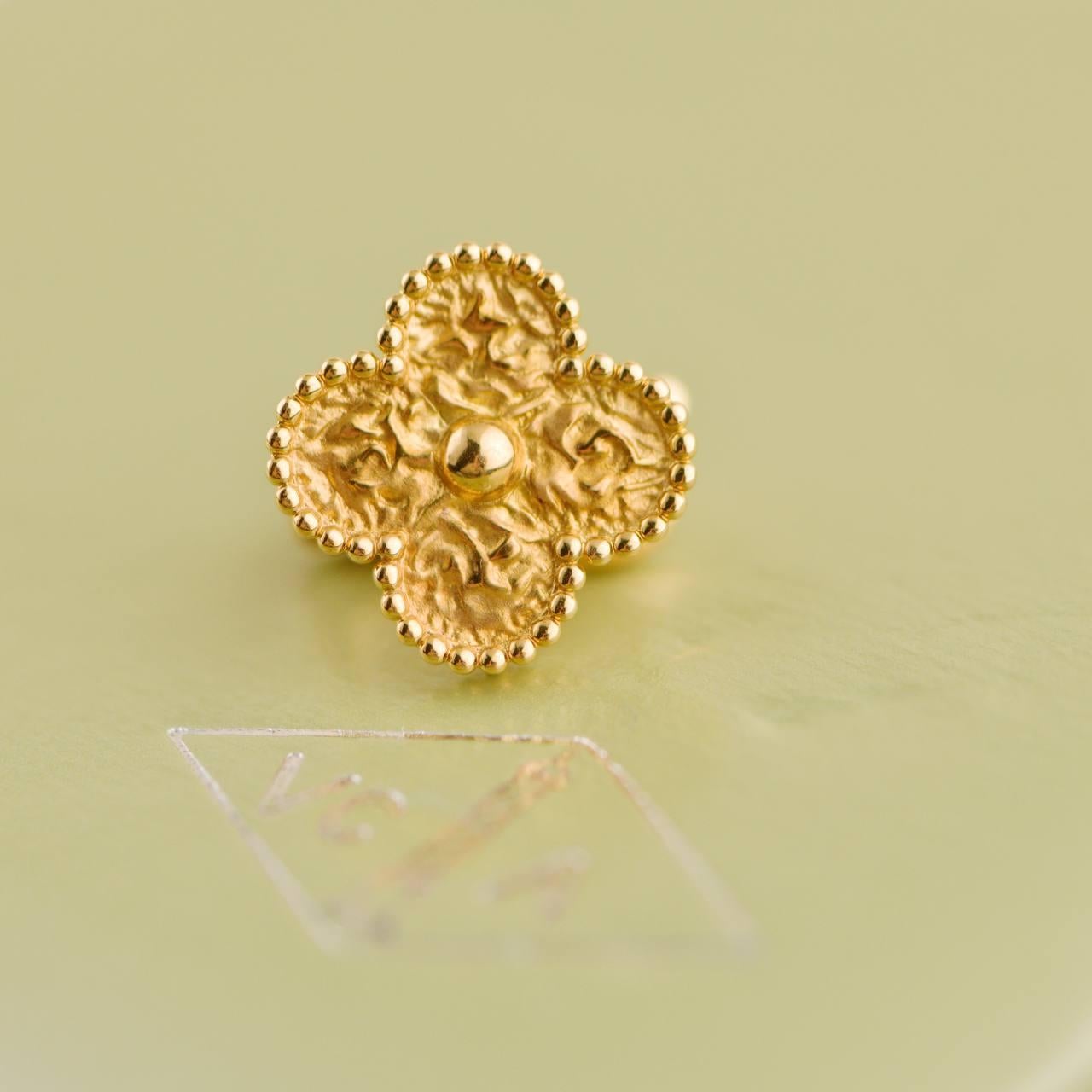 Van Cleef & Arpels Vintage Alhambra Hammered 18K Yellow Gold Earrings 1