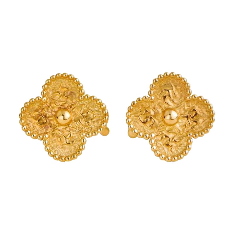 Van Cleef & Arpels Vintage Alhambra Hammered 18K Yellow Gold Earrings