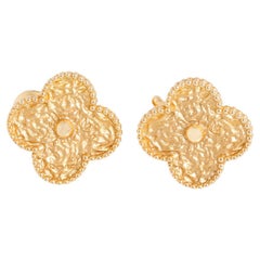 Van Cleef & Arpels Vintage Alhambra Hammered 18K Yellow Gold Earrings