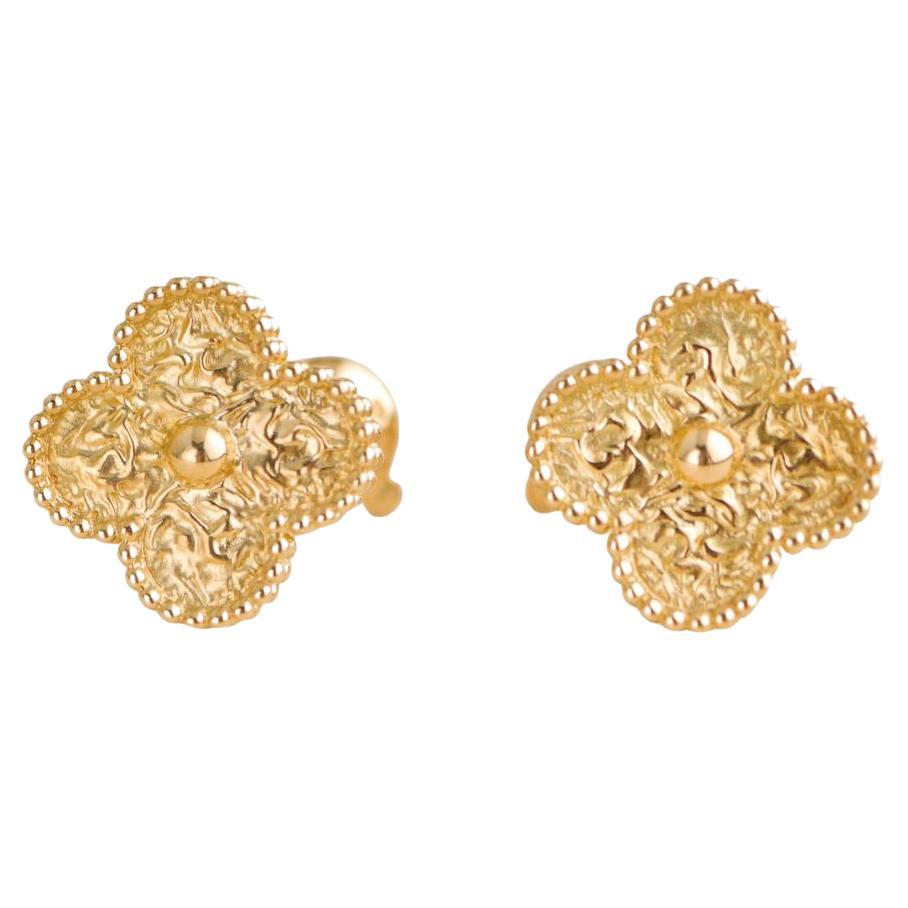 Van Cleef & Arpels Vintage Alhambra Hammered 18K Yellow Gold Earrings For Sale