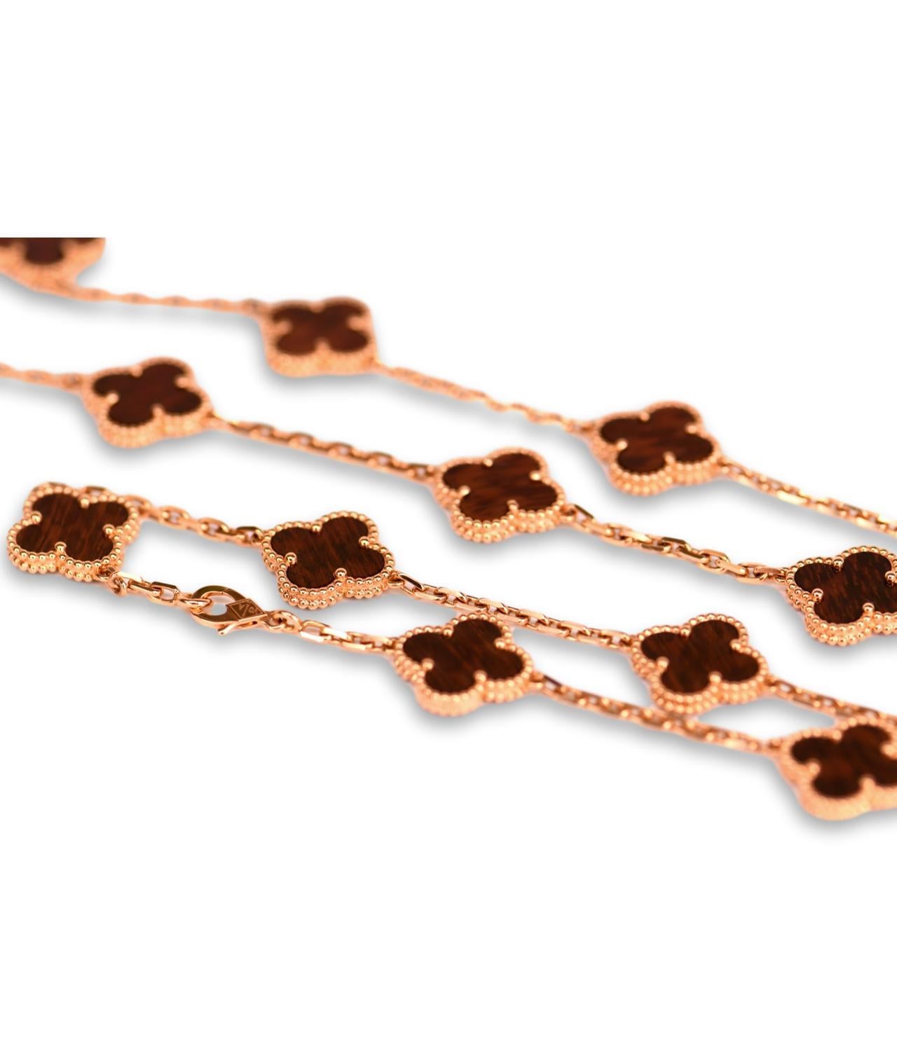 Women's or Men's Van Cleef & Arpels Vintage Alhambra Hard Wood 20 Motif Gold Necklace