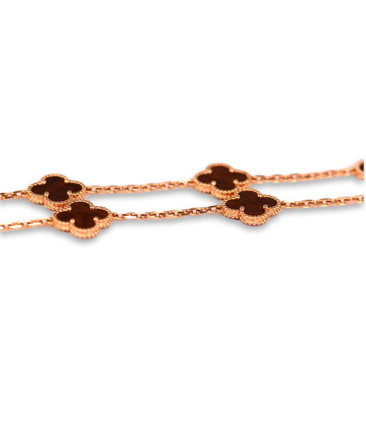 Van Cleef & Arpels Vintage Alhambra Hard Wood 20 Motif Gold Necklace 1