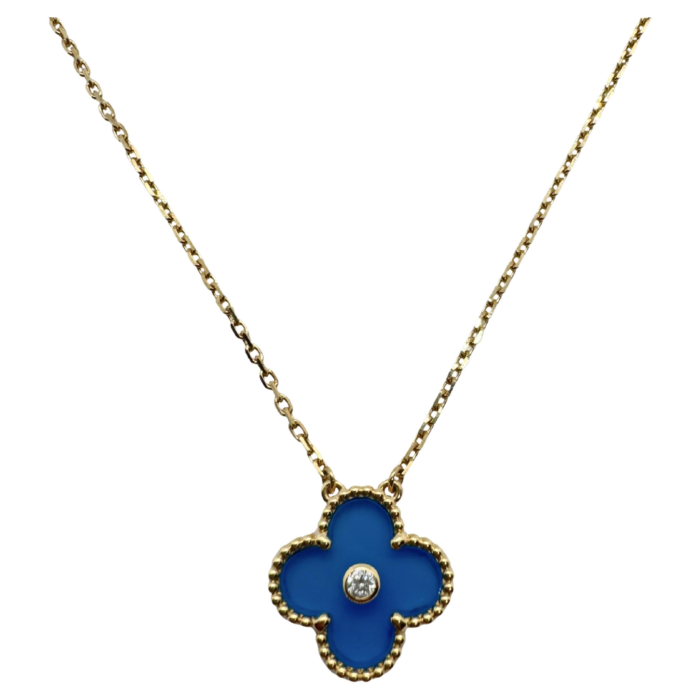 Van Cleef 
Arpels Vintage Alhambra Holiday 2019 Blue Porcelain Gold Necklace