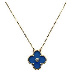 Van Cleef 
Arpels Vintage Alhambra Holiday 2019 Blue Porcelain Gold Necklace