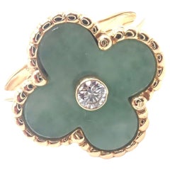 Van Cleef & Arpels Used Alhambra Jade Diamond Yellow Gold Ring