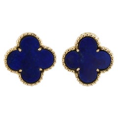 VAN CLEEF & ARPELS Retro Alhambra Lapis Lasuli 18k Yellow Gold Clip-on Earring