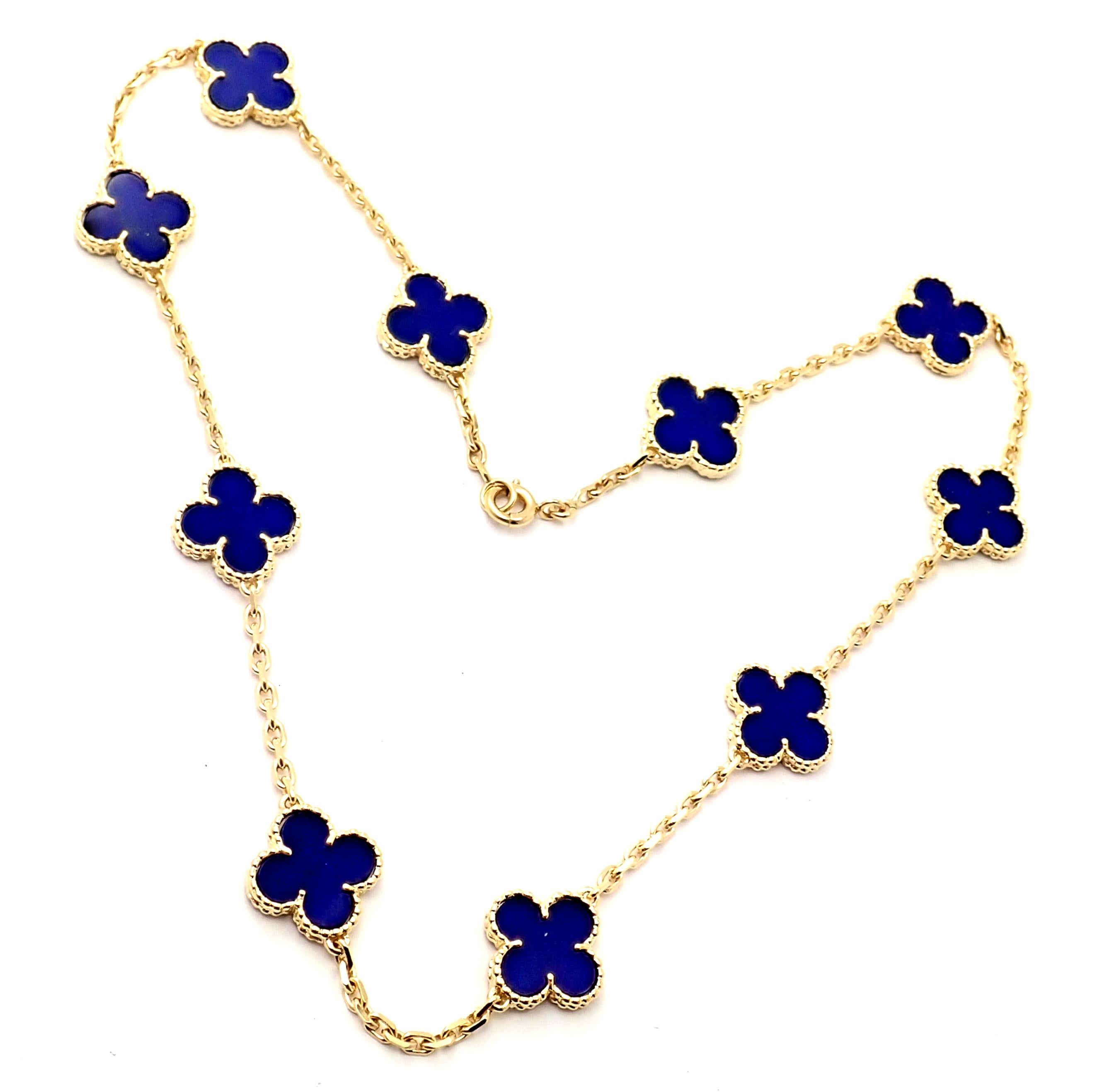 Van Cleef & Arpels Vintage Alhambra Lapis Lazuli 10 Motif Yellow Gold Necklace 2