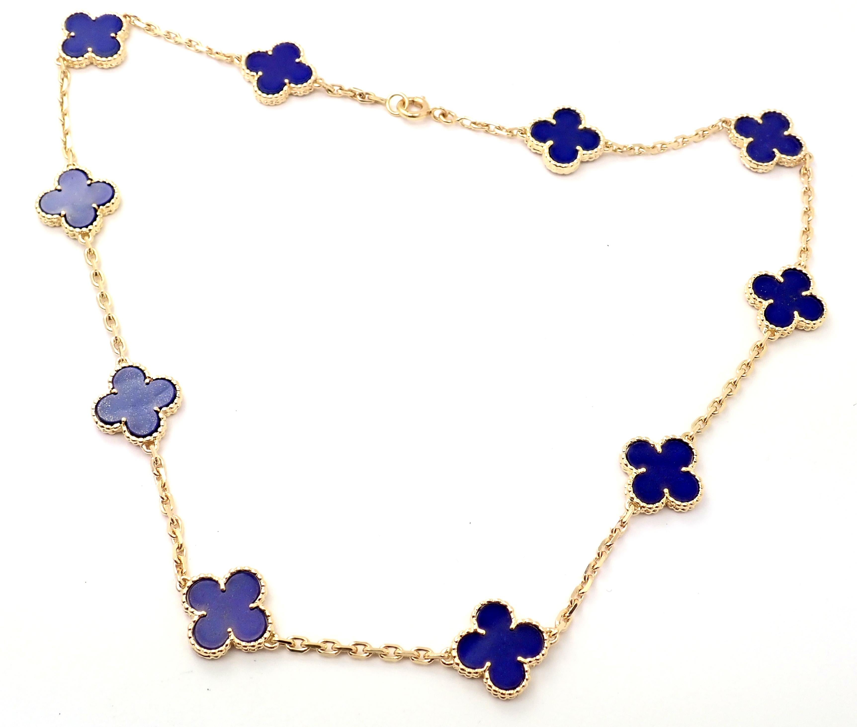 Van Cleef & Arpels Vintage Alhambra Lapis Lazuli 10 Motif Yellow Gold Necklace 3