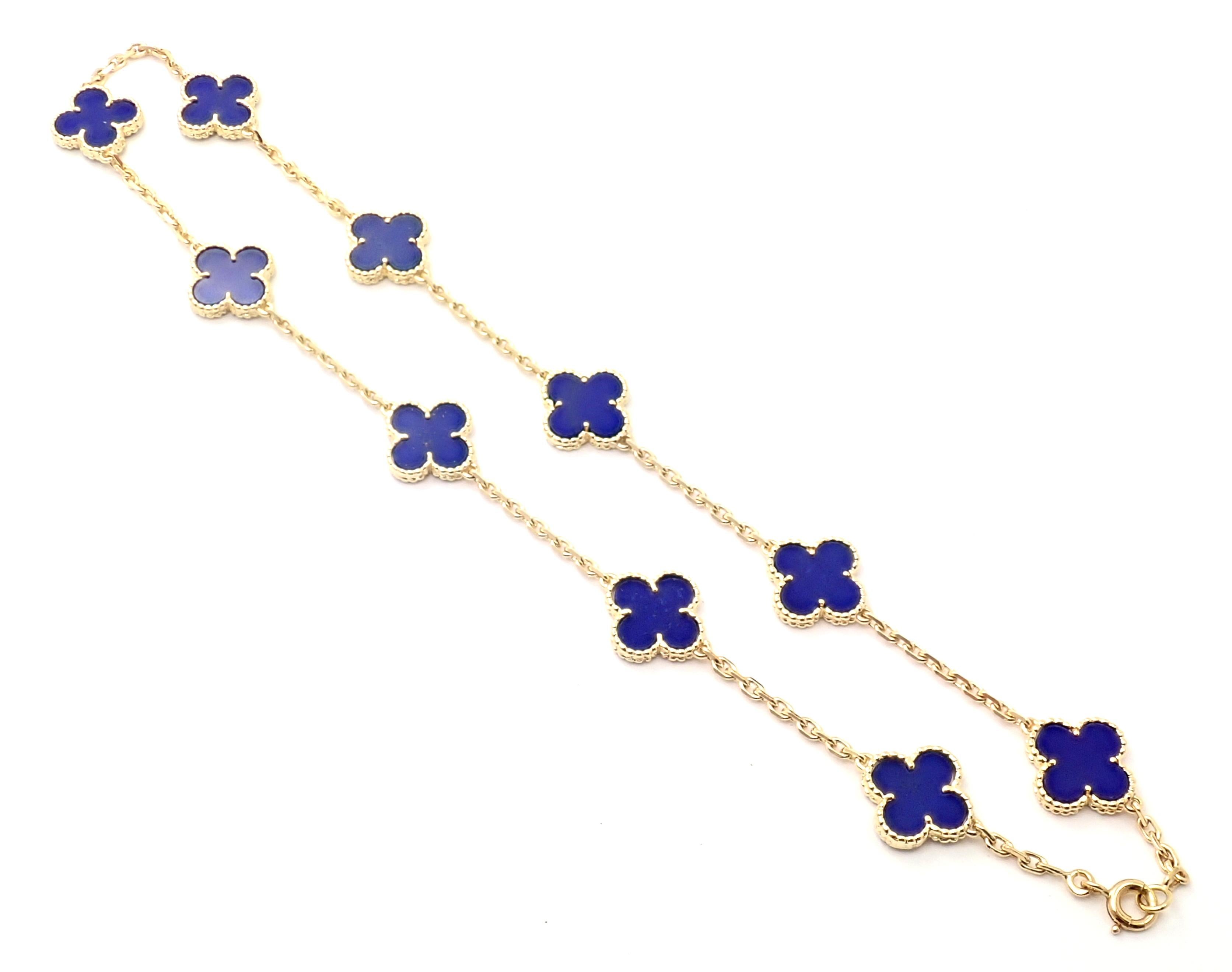 Uncut Van Cleef & Arpels Vintage Alhambra Lapis Lazuli 10 Motif Yellow Gold Necklace