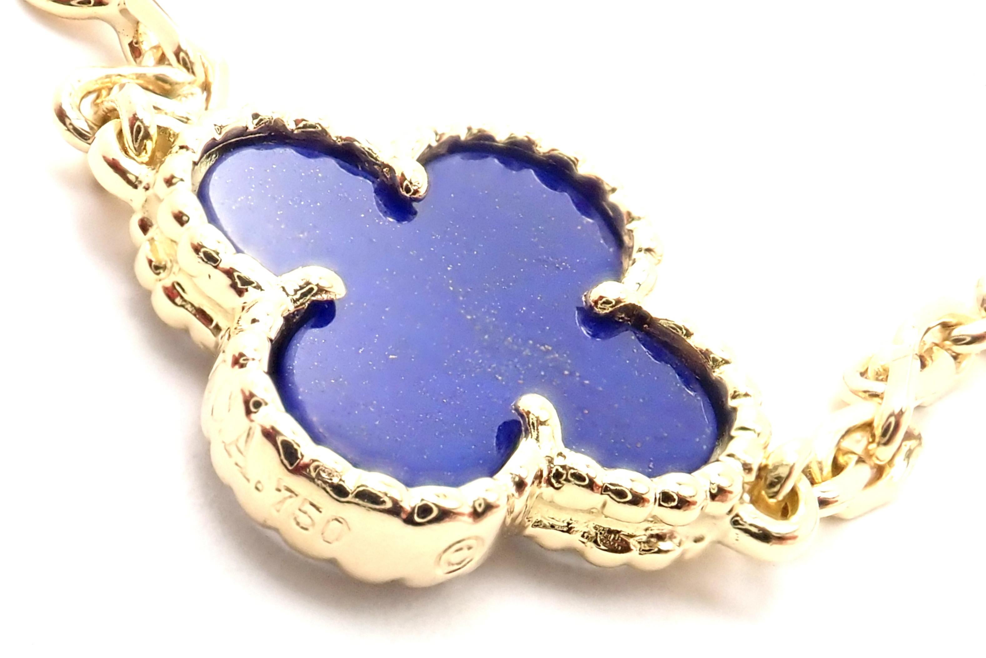 Women's or Men's Van Cleef & Arpels Vintage Alhambra Lapis Lazuli 10 Motif Yellow Gold Necklace