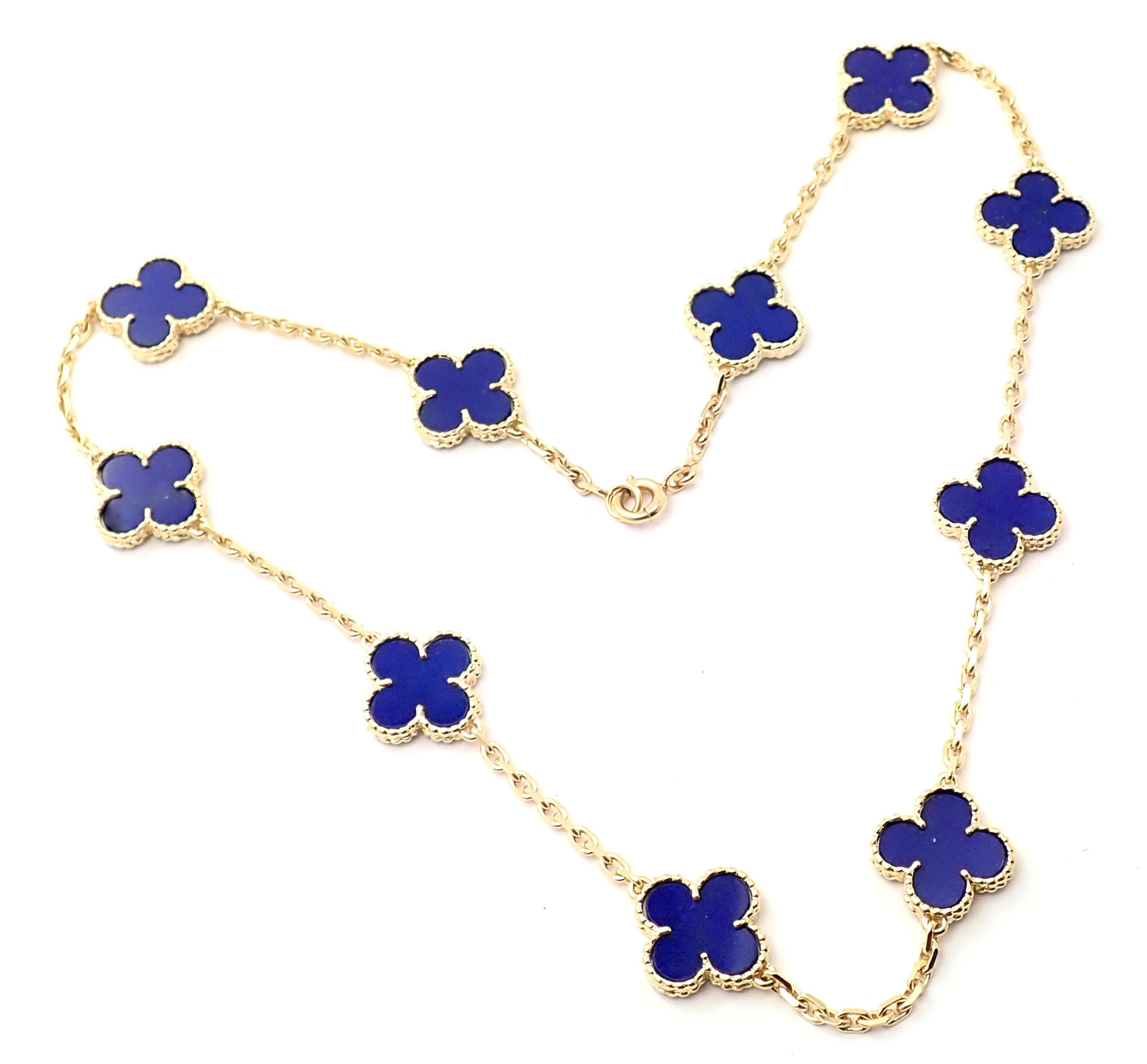 Van Cleef & Arpels Vintage Alhambra Lapis Lazuli 10 Motif Yellow Gold Necklace 1