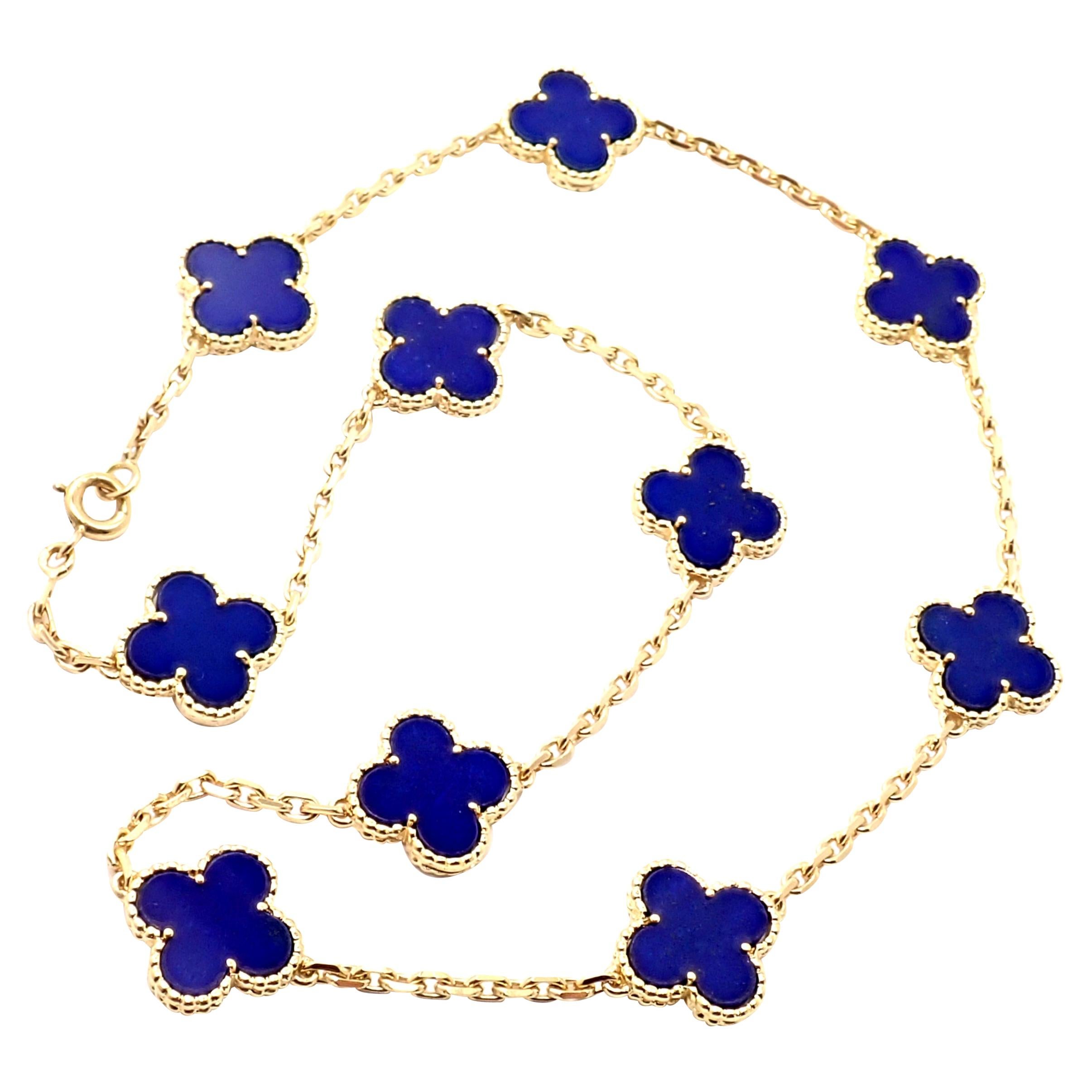 Van Cleef & Arpels Vintage Alhambra Lapis Lazuli 10 Motif Yellow Gold Necklace