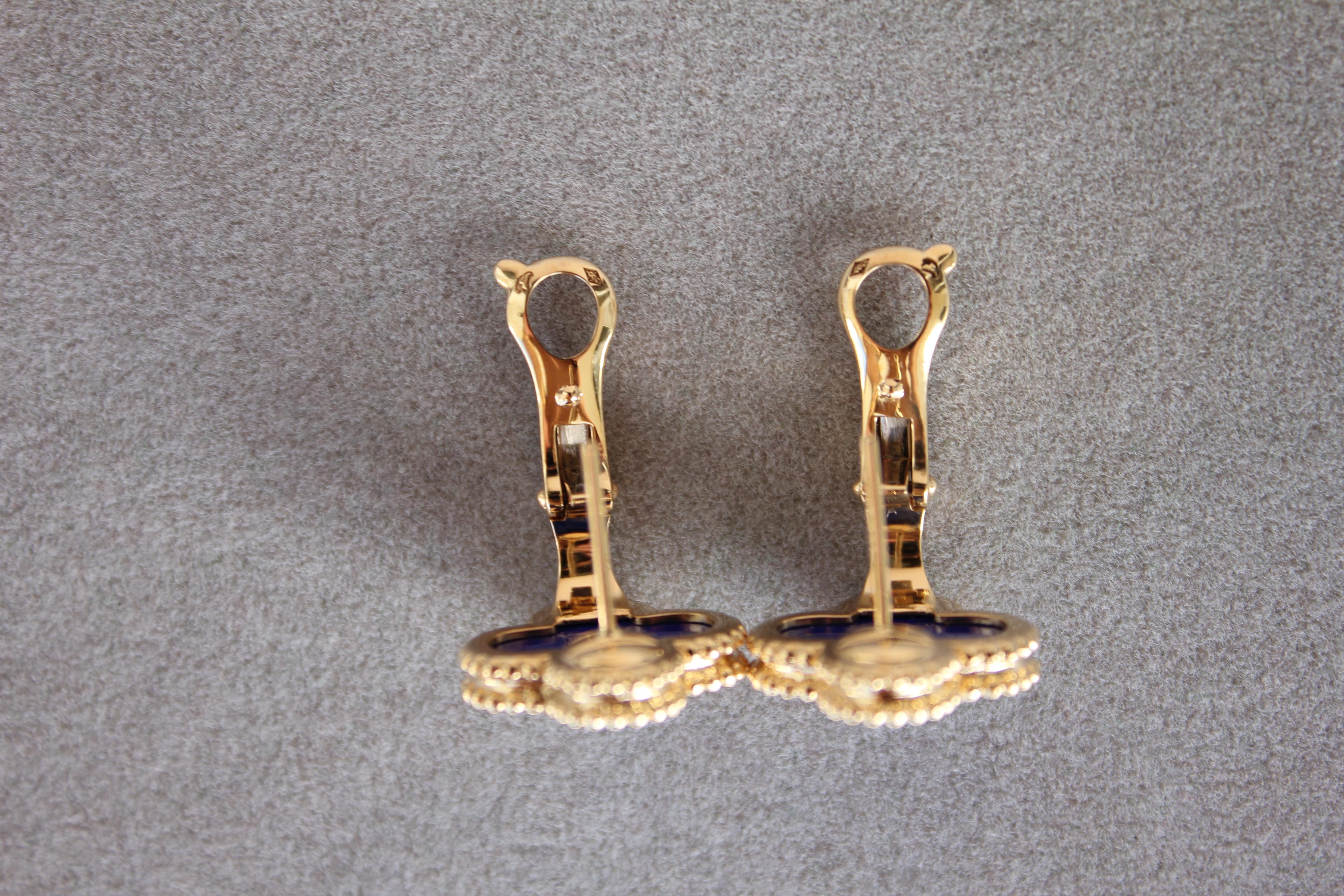 Van Cleef & Arpels Vintage Alhambra Lapis Lazuli 18K Yellow Gold Estate Earrings 6