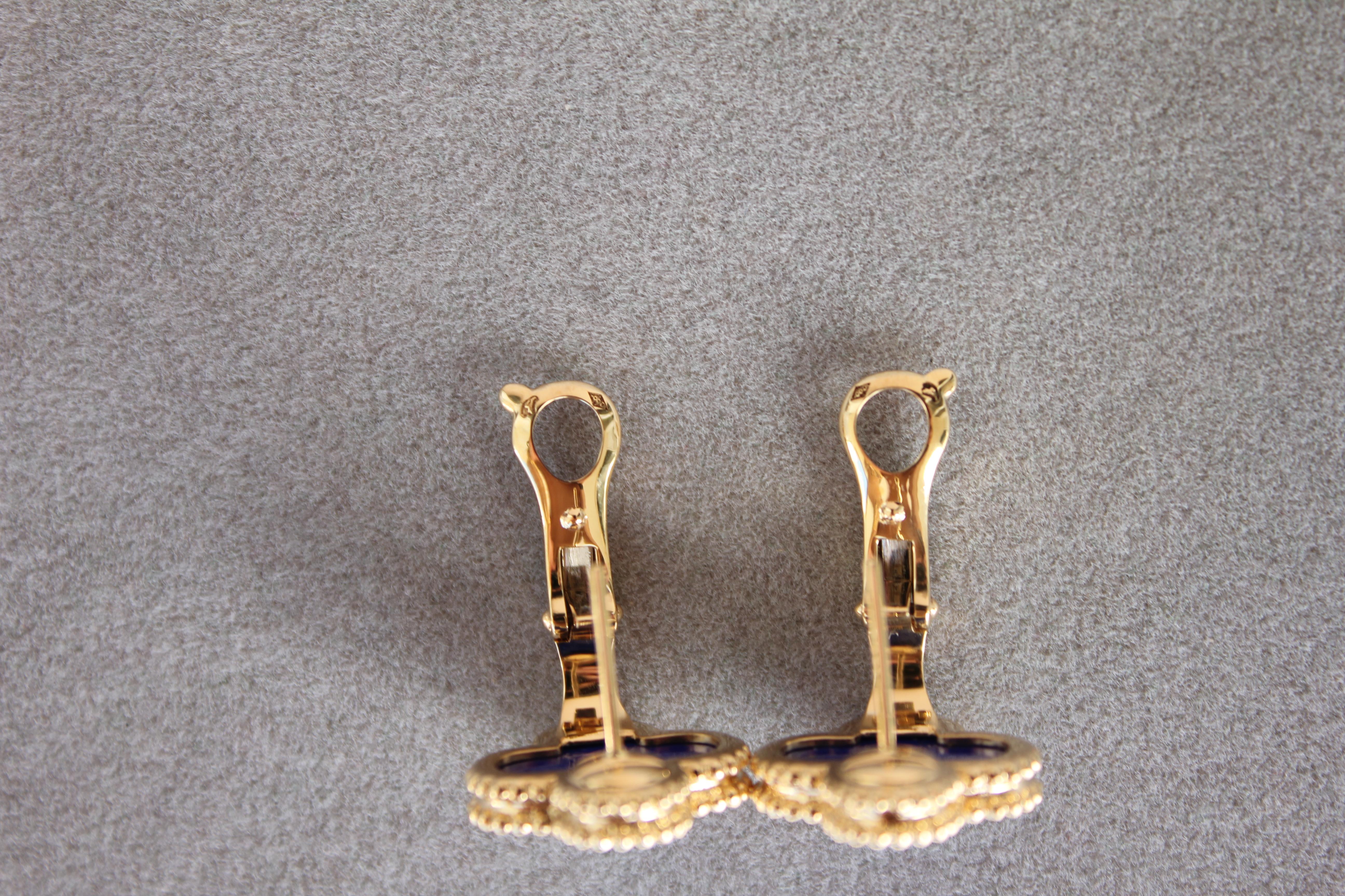 Van Cleef & Arpels Vintage Alhambra Lapis Lazuli 18K Yellow Gold Estate Earrings 7