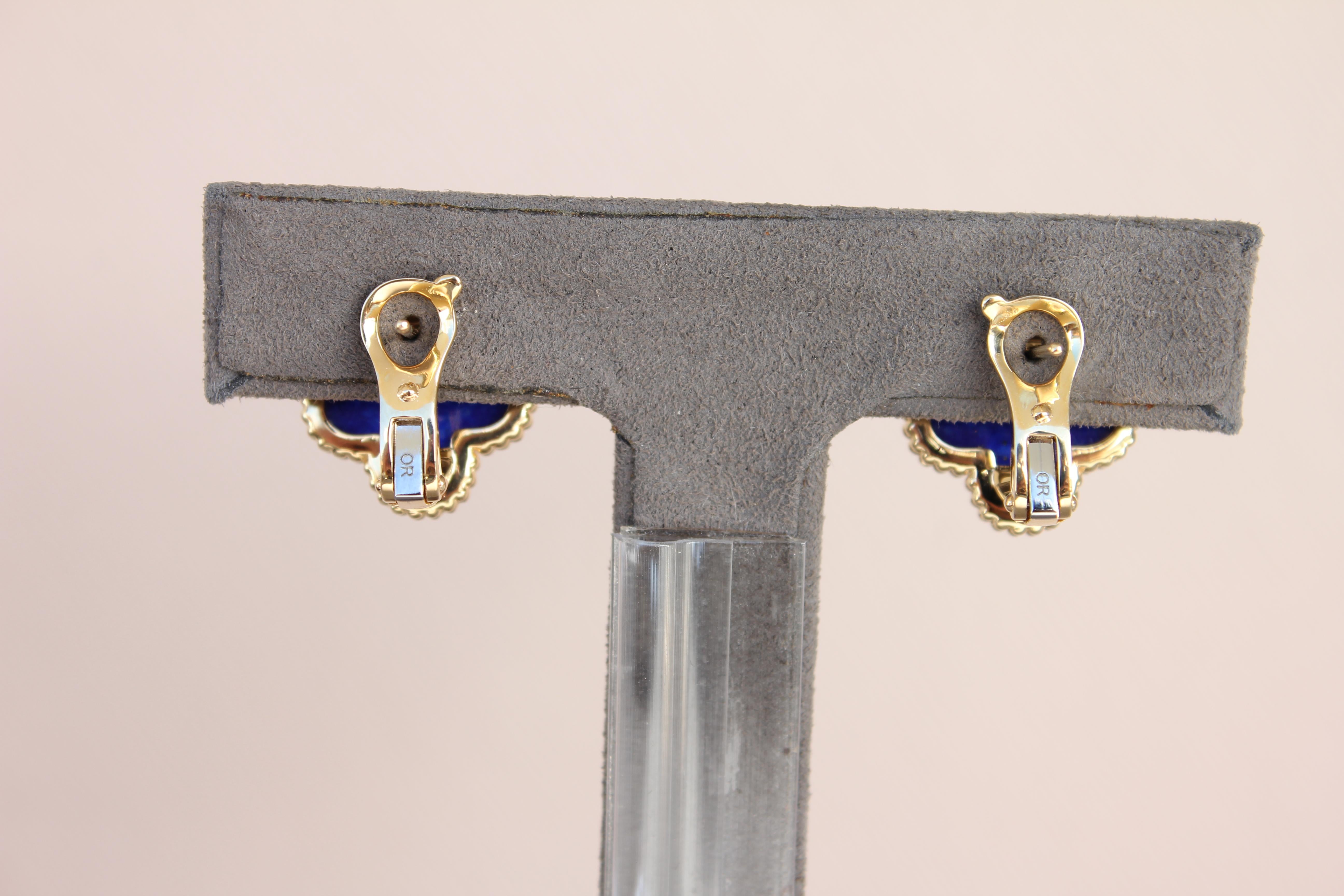 Van Cleef & Arpels Vintage Alhambra Lapis Lazuli 18K Yellow Gold Estate Earrings 8