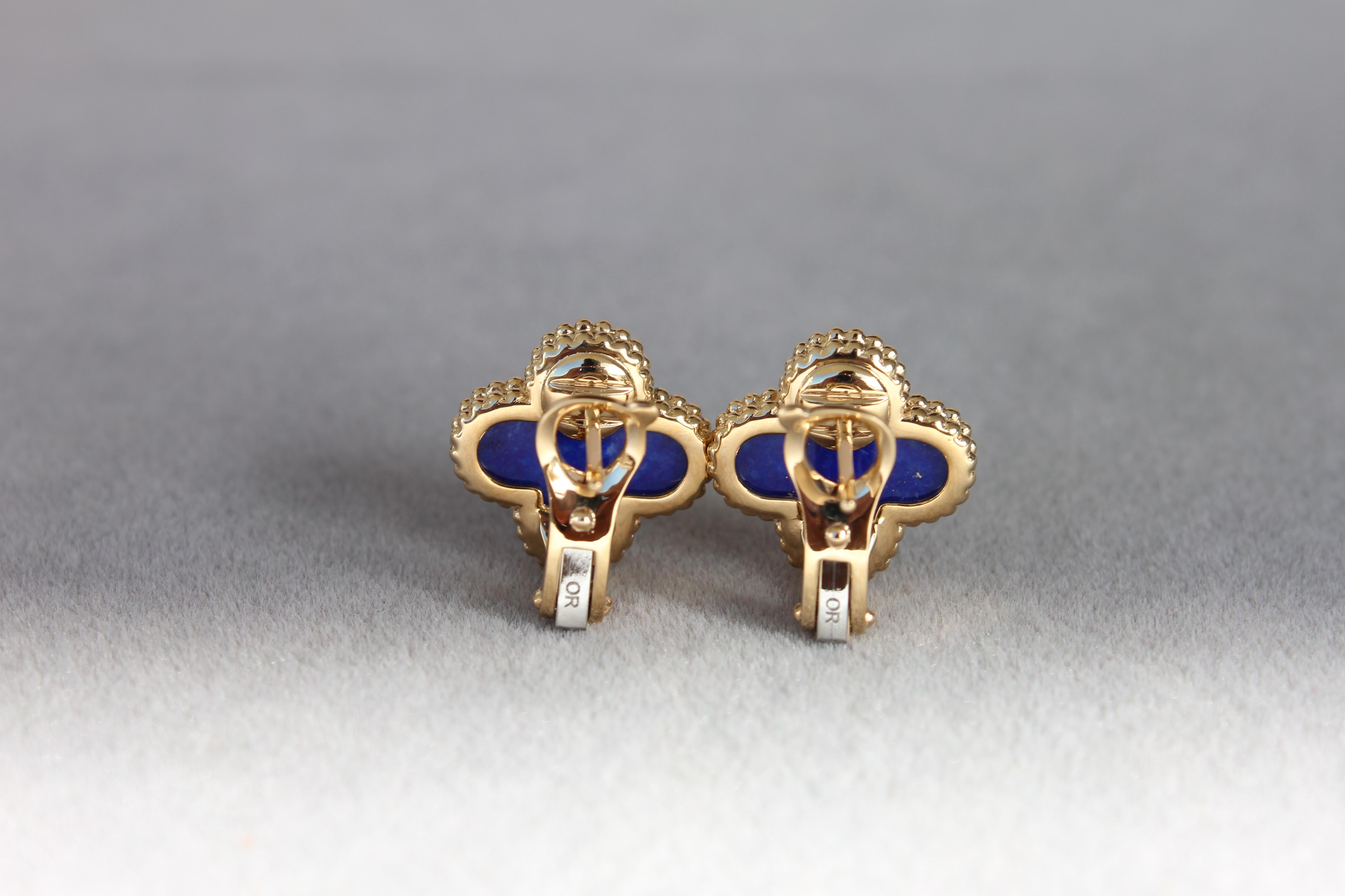 Van Cleef & Arpels Vintage Alhambra Lapis Lazuli 18K Yellow Gold Estate Earrings 3