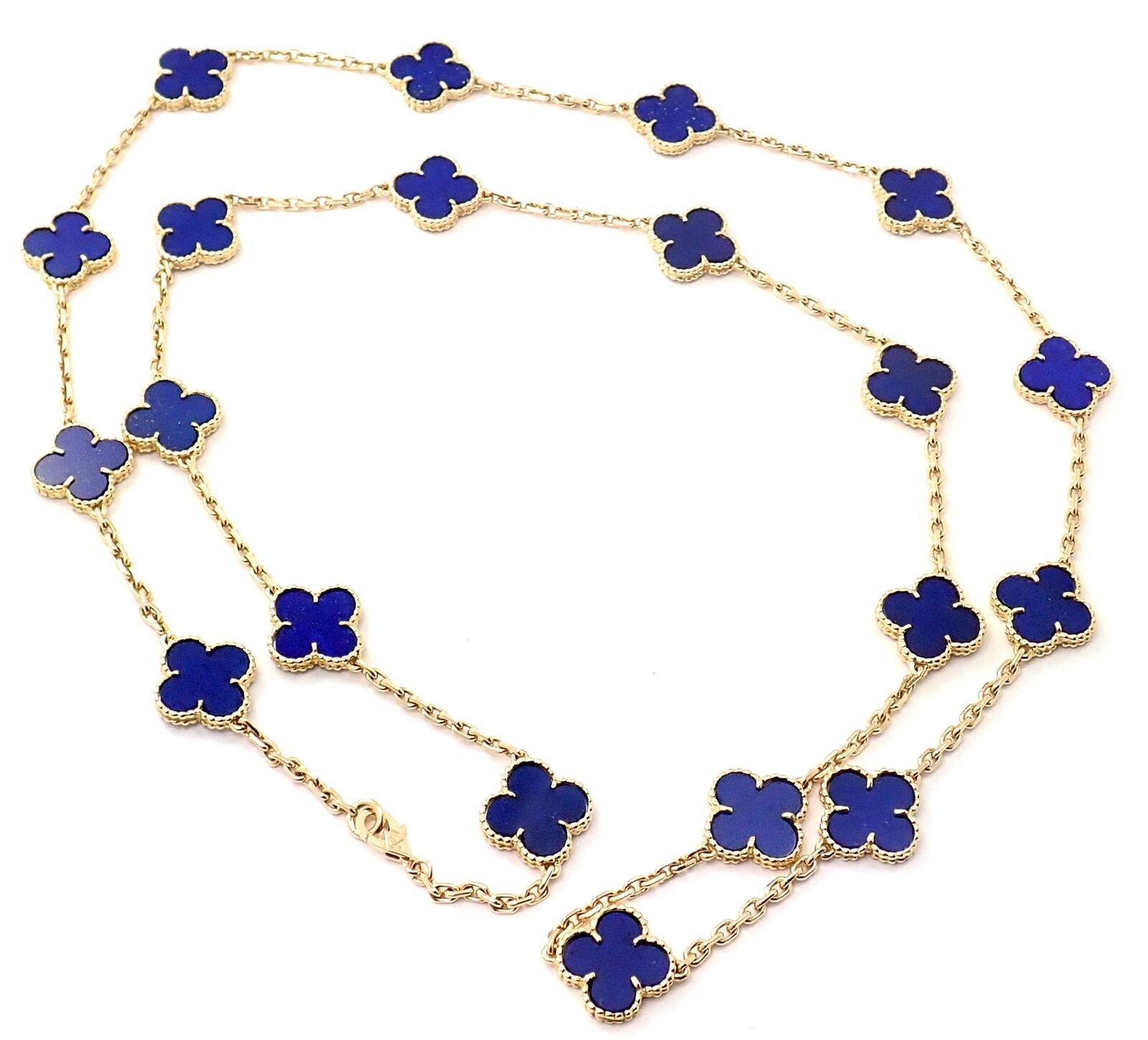 Van Cleef & Arpels Vintage Alhambra Lapis Lazuli 20 Motif Yellow Gold Necklace 3