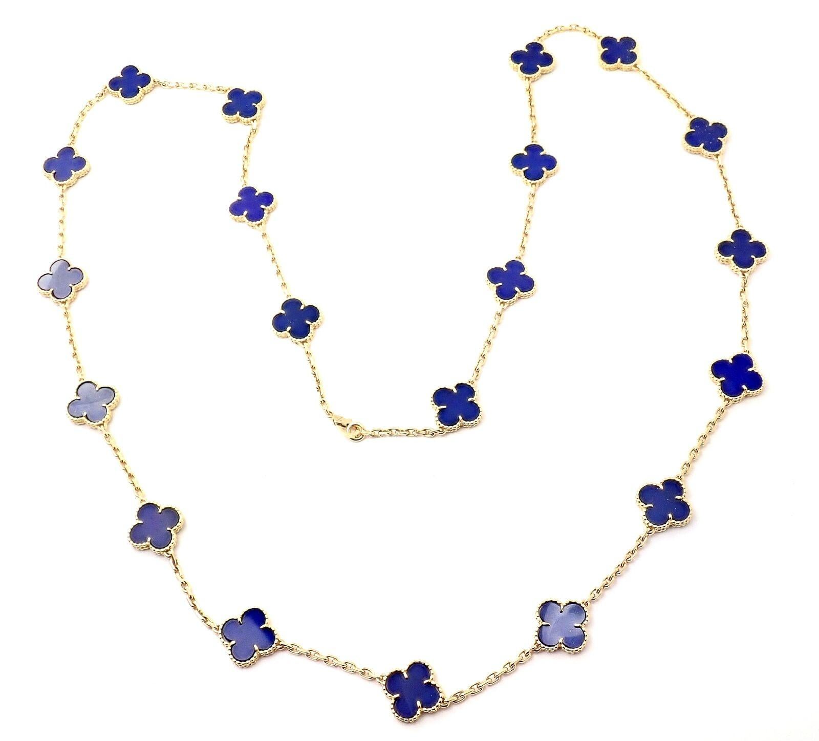 Women's or Men's Van Cleef & Arpels Vintage Alhambra Lapis Lazuli 20 Motif Yellow Gold Necklace