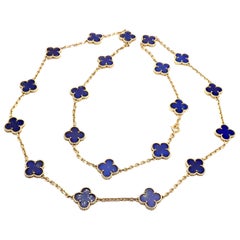 Van Cleef & Arpels Vintage Alhambra Lapis Lazuli 20 Motif Yellow Gold Necklace