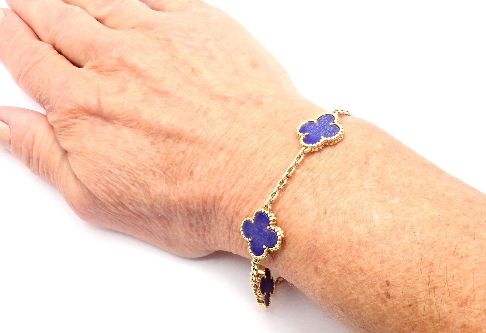 Van Cleef & Arpels Vintage Alhambra Lapis Lazuli 5 Motif Yellow Gold Bracelet 5