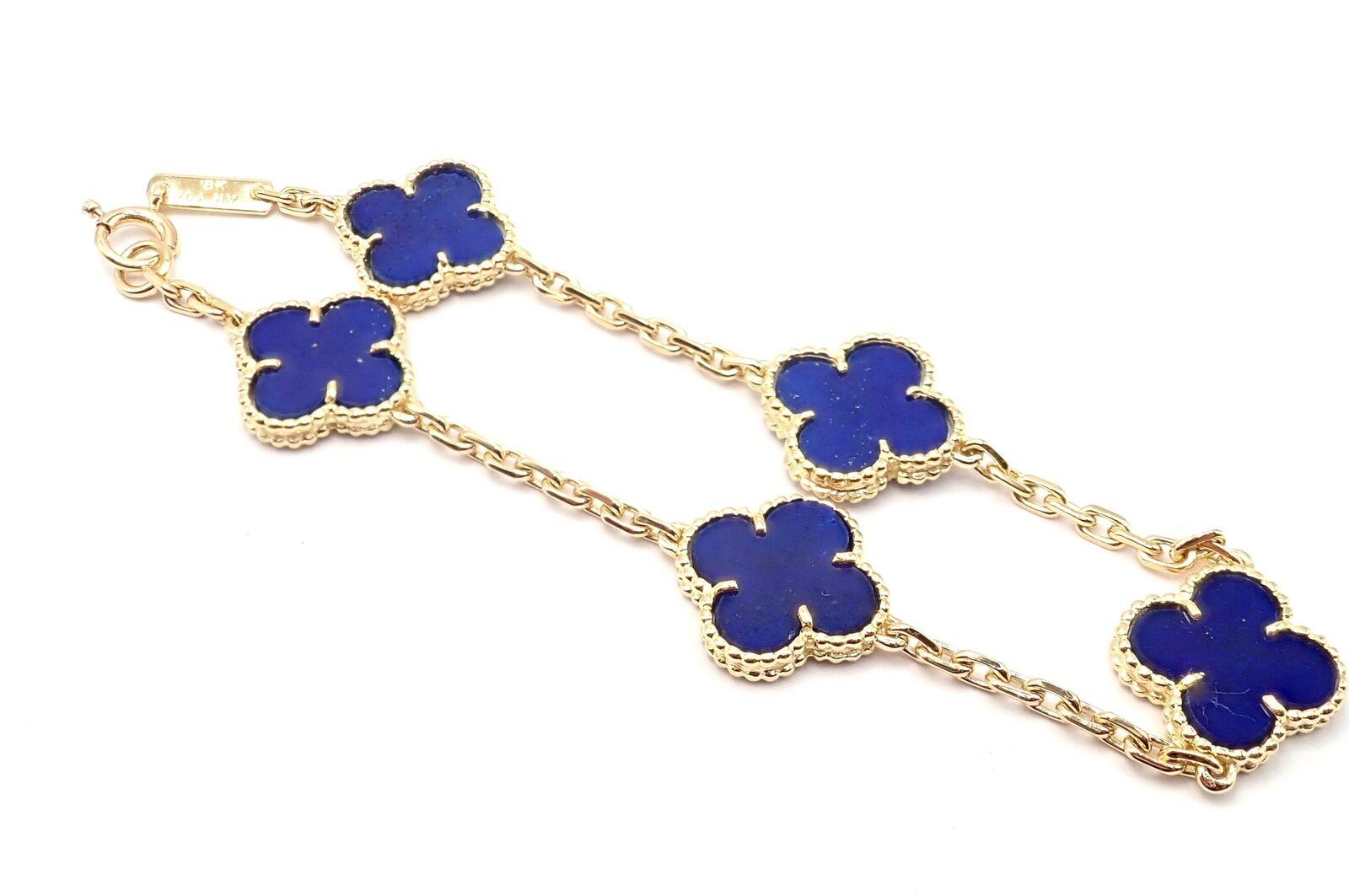 Van Cleef & Arpels Vintage Alhambra Lapis Lazuli 5 Motif Yellow Gold Bracelet 5