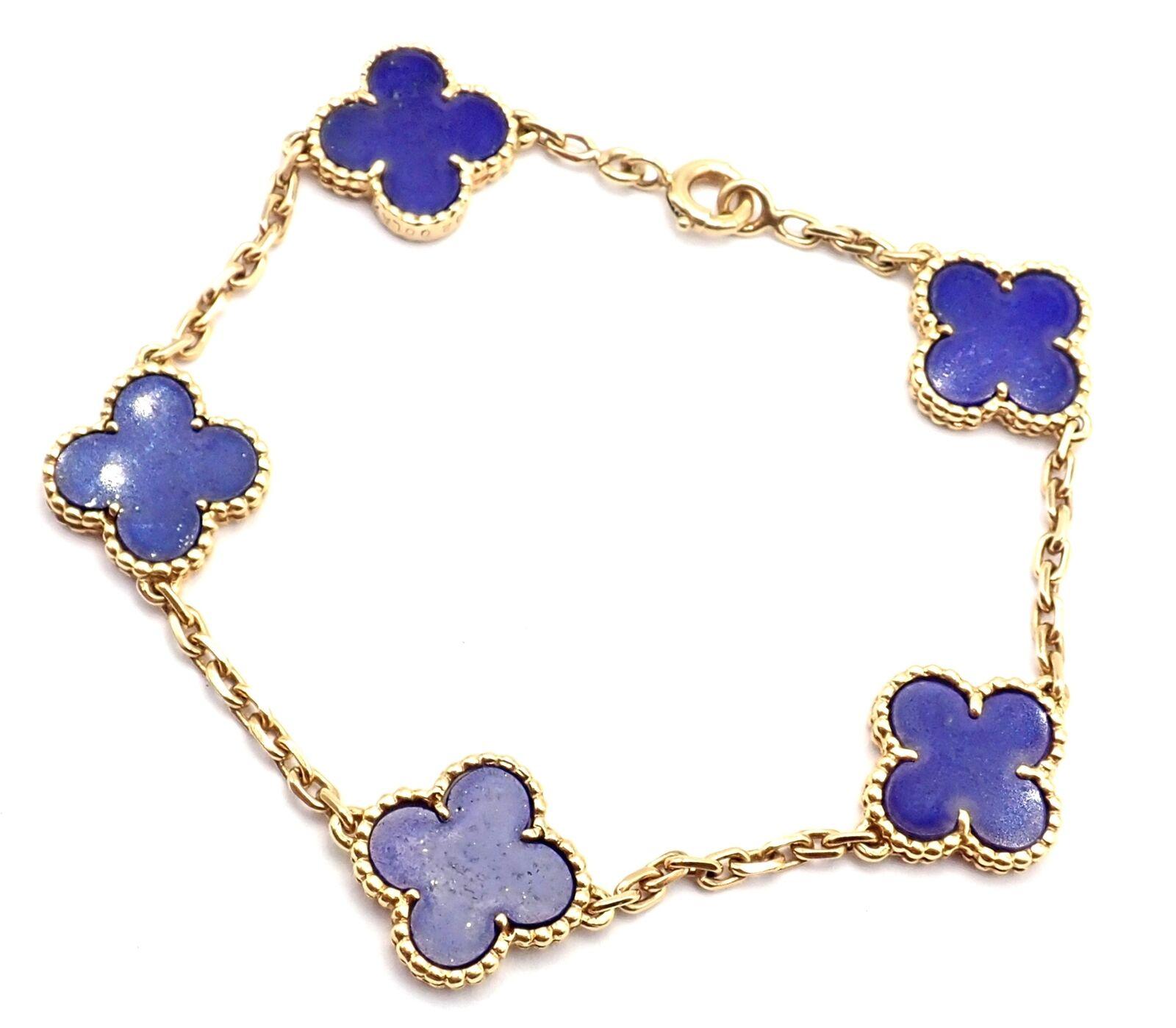 Van Cleef & Arpels Vintage Alhambra Lapis Lazuli 5 Motif Yellow Gold Bracelet 6