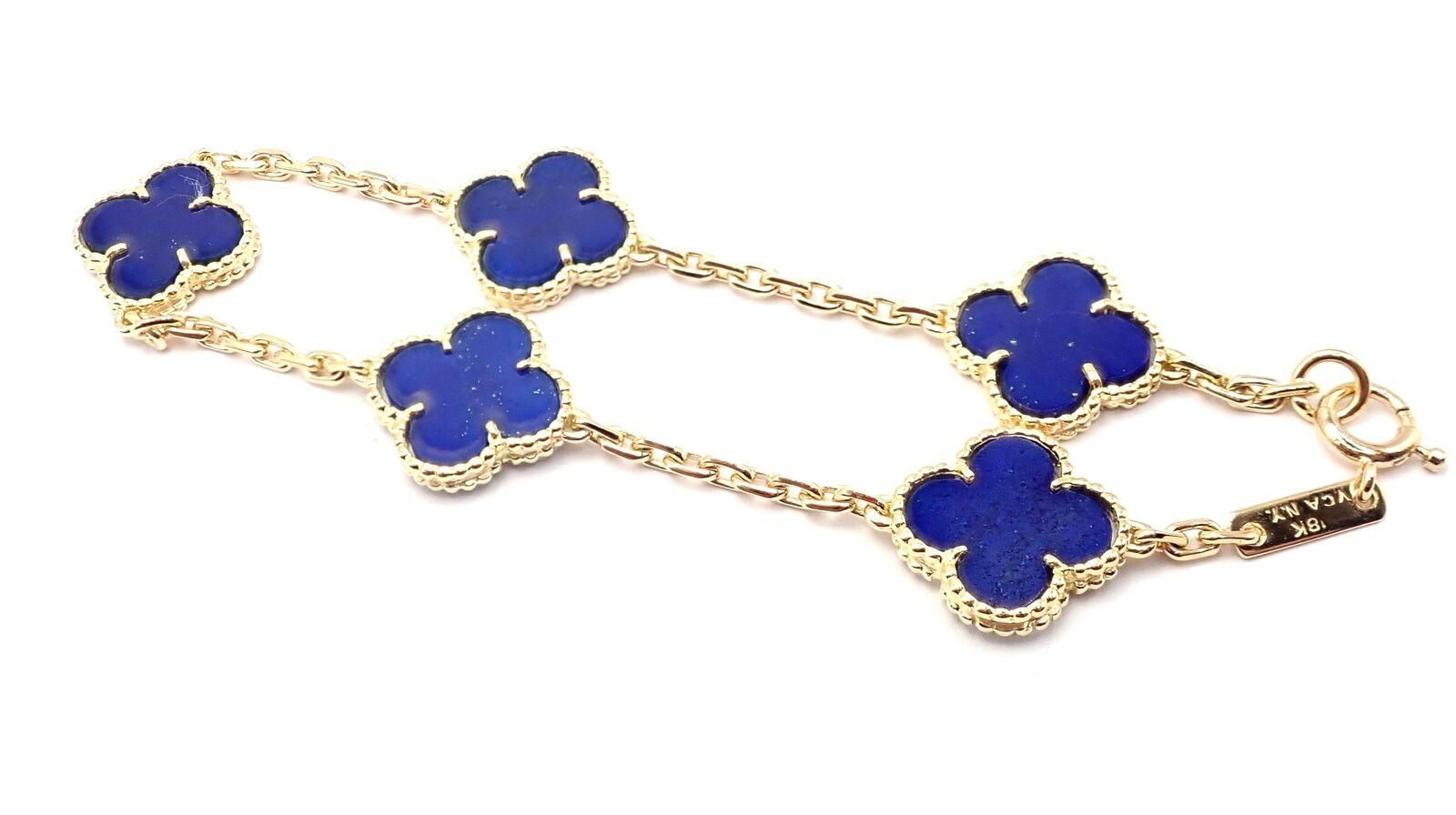 Van Cleef & Arpels Vintage Alhambra Lapis Lazuli 5 Motif Yellow Gold Bracelet 6