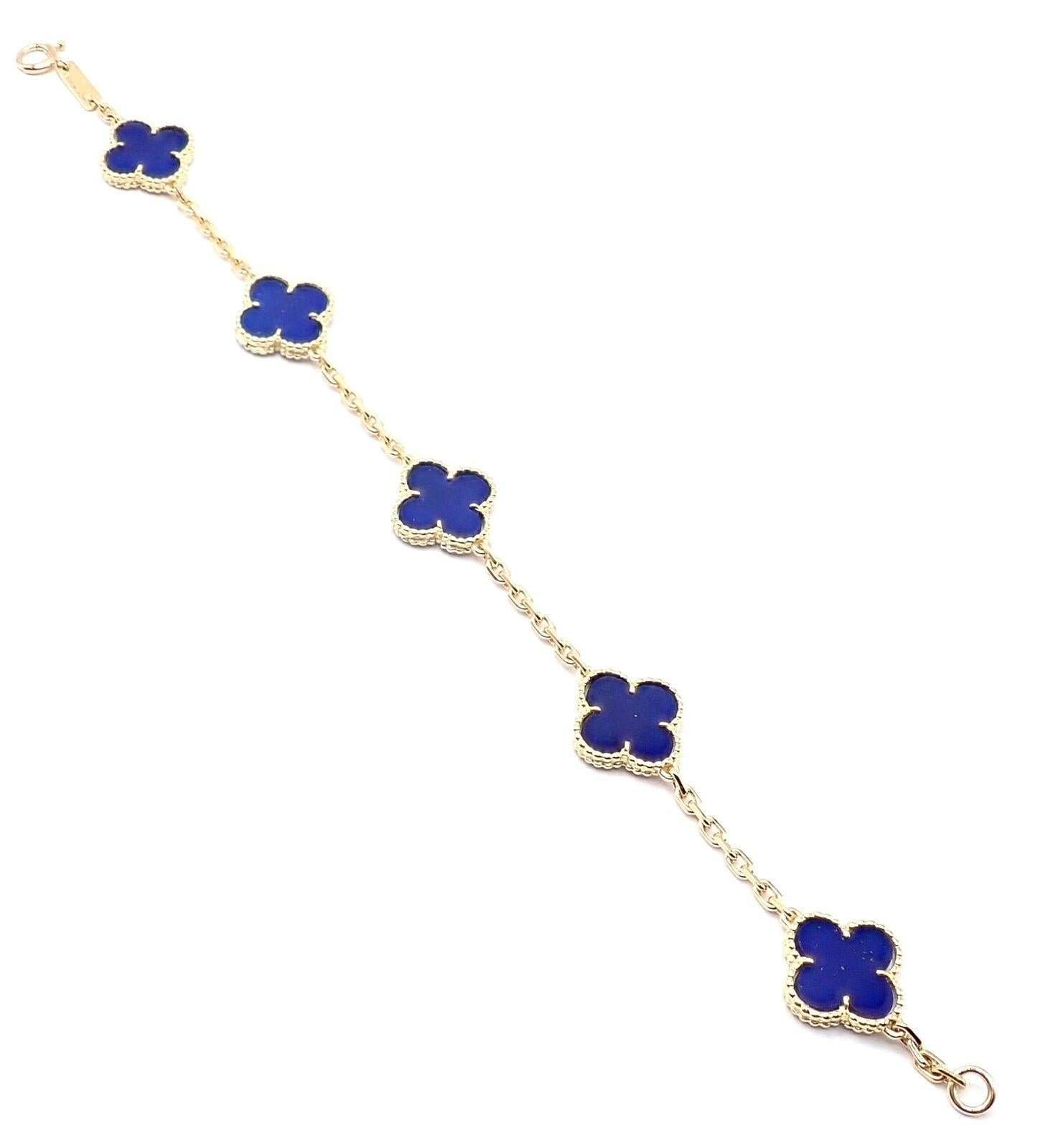 Van Cleef & Arpels Vintage Alhambra Lapis Lazuli 5 Motif Yellow Gold Bracelet 8