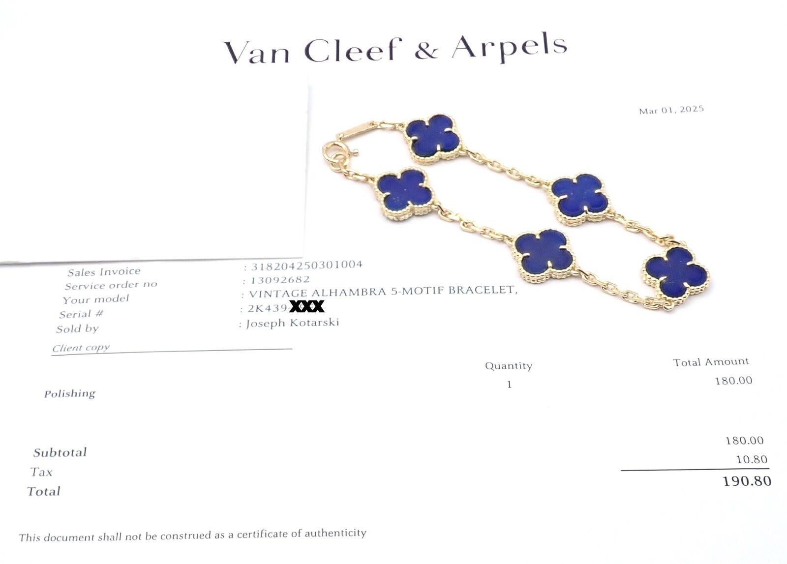 Van Cleef & Arpels Vintage Alhambra Lapis Lazuli 5 Motif Yellow Gold Bracelet 9