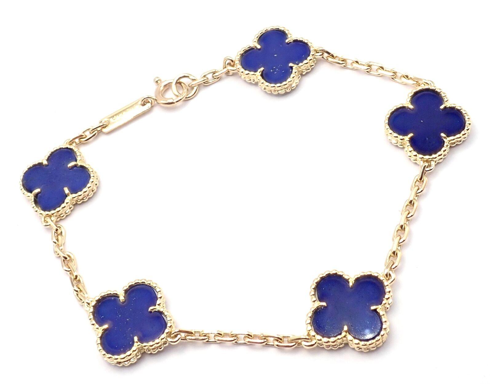 Van Cleef & Arpels Vintage Alhambra Lapis Lazuli 5 Motif Yellow Gold Bracelet 10